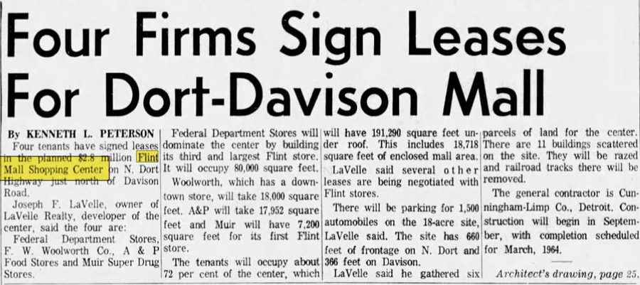 Flint Mall Shopping Center (cancelled) - Jul 18 1963 Article